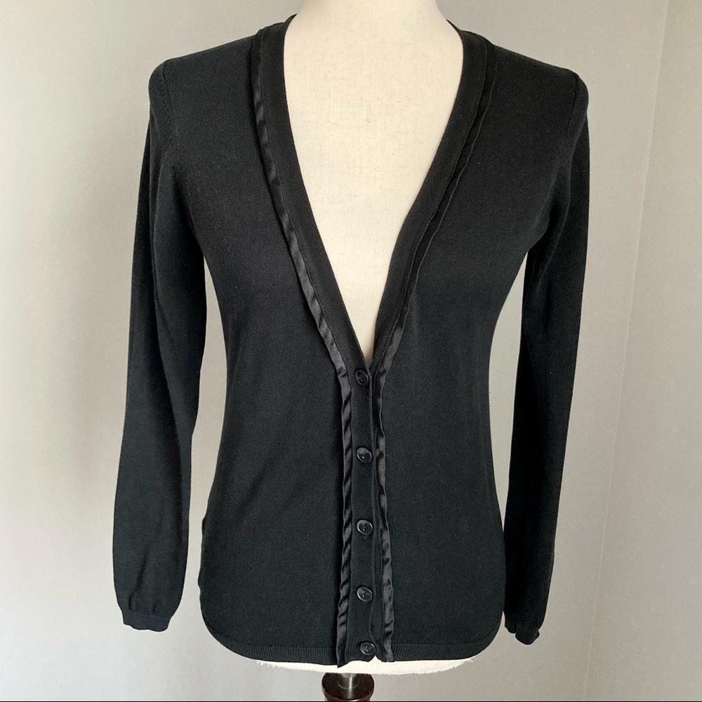Ann Taylor Black Silk Blend Button Up Cardigan Sweater size S